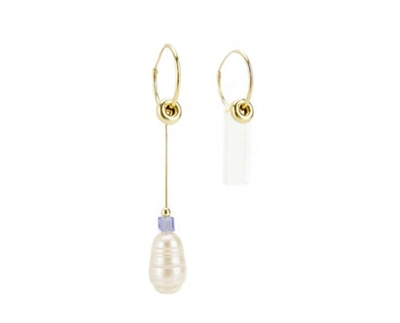 Alesya  Orlóva Bublique Earrings With Rock Chrystal And Pearl In Purple