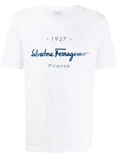 Ferragamo Logo Print Short-sleeve T-shirt In White