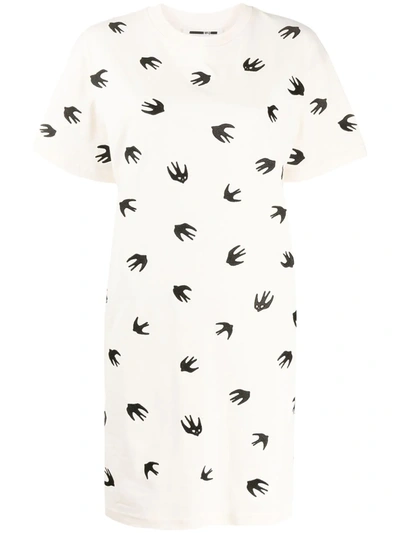 Mcq By Alexander Mcqueen Bird Print T-shirt Dress In Neutrals