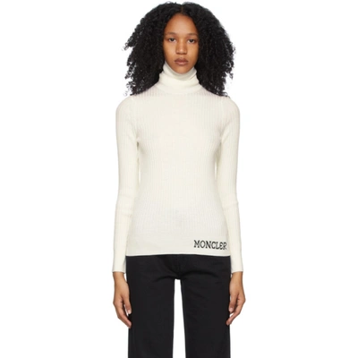 Moncler Intarsia-logo Roll-neck Ribbed-wool Sweater In White