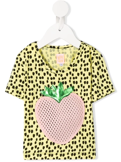 Wauw Capow Babies' Johanna Strawberry Appliqué T-shirt In Yellow