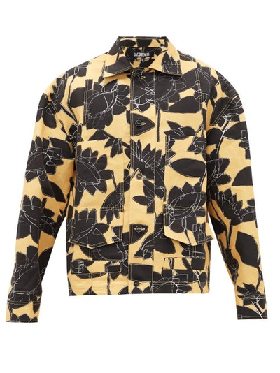 Jacquemus Marcel Floral-print Linen And Cotton-blend Chore Jacket In Yellow