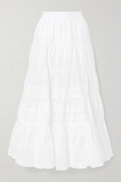 Ulla Johnson Sylvie Ruffle-trimmed Tiered Cotton-poplin Midi Skirt In White
