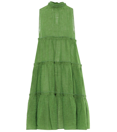 Lisa Marie Fernandez Erica Ruffled Tiered Organic Linen-blend Gauze Dress In Green