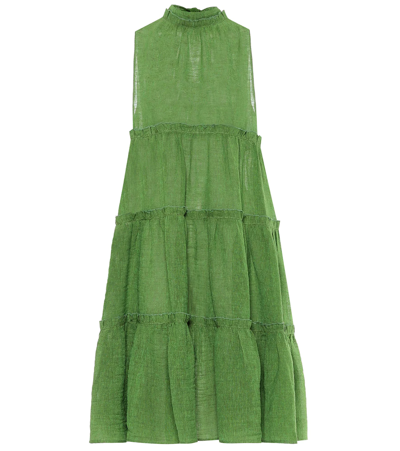 Lisa Marie Fernandez Erica Ruffled Tiered Organic Linen-blend Gauze Dress  In Green | ModeSens