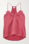 Cami Nyc The Racer Lace-trimmed Silk-charmeuse Camisole In Pink