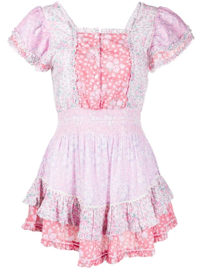 Loveshackfancy Stanton Patchwork Floral-print Swiss-dot Cotton Mini Dress In Baby Pink