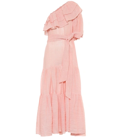 Lisa Marie Fernandez Arden One-sleeve Linen-blend Gauze Maxi Dress In Baby Pink