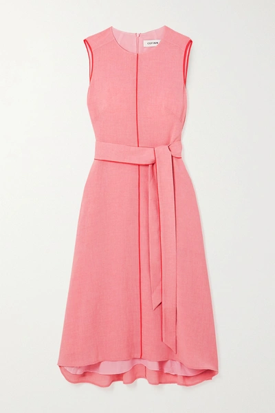 Cefinn Belted Voile Midi Dress In Pink
