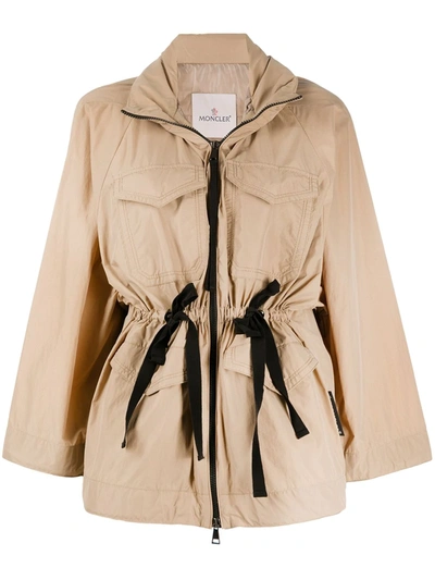 Moncler Tie-waist Long-sleeve Jacket In Neutrals