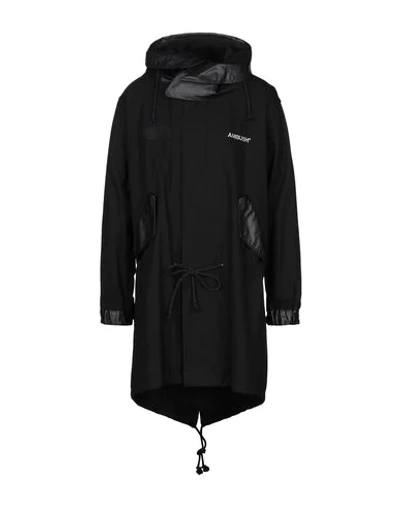 Ambush Hooded Cotton Fishtail Parka Coat In Black