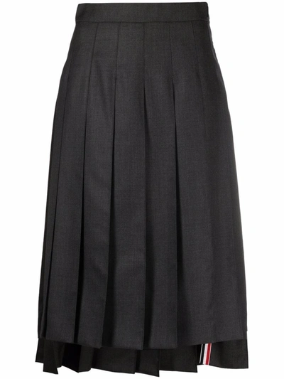 Thom Browne Dark Grey Super 120's Twill Below Knee Pleated Skirt In 025 Dark Grey