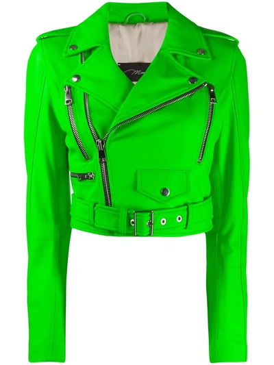 Manokhi Cropped Zip Detail Biker Jacket In Green