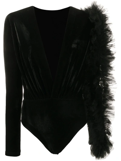 Alchemy Lia Tulle Embellished Bodysuit Blouse In Black