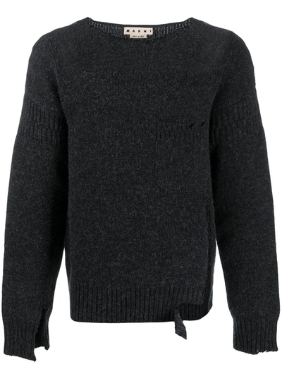 Marni Distressed Effect Knitted Jumper In Grey