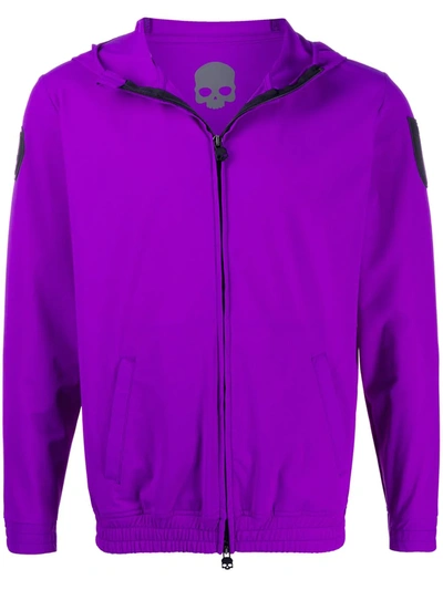 Hydrogen Zip-front Logo-patch Hoodie In Purple