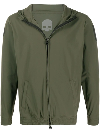 Hydrogen Zip-front Logo-patch Hoodie In Green