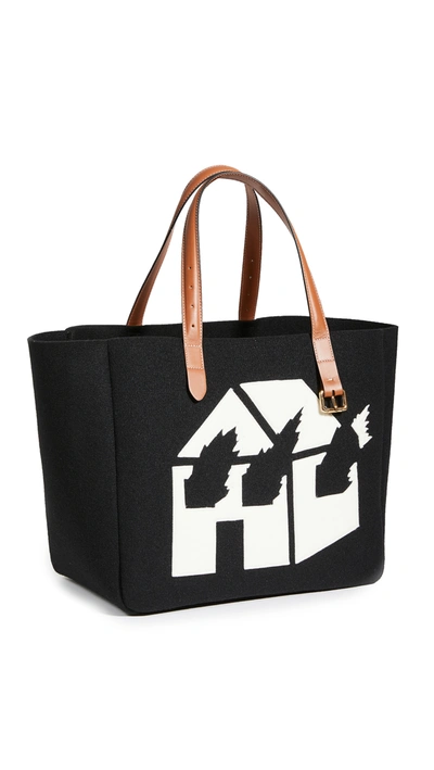 Jw Anderson Large Belt Burning House Tote In Black/white