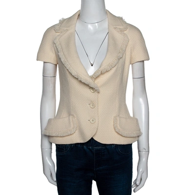 Pre-owned Dior Cream Wool Fringed Edge Detail Jacket S
