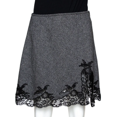 Pre-owned Dior Monochrome Wool Lace Trim Mini Skirt M In Black