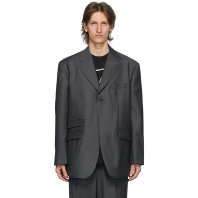 We11 Done Grey Single-breasted Blazer In Charcoal