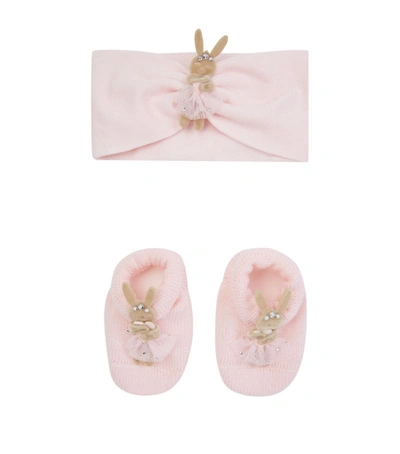 La Perla Babies' Kids Bunny Ballerina Headband And Booties Set In Pink
