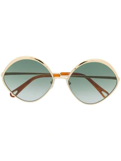 Chloé Dani Gold-tone Diamond-frame Sunglasses In Green