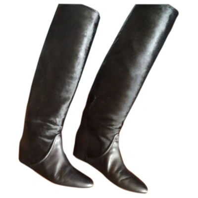 Pre-owned Lanvin Leather Western Boots In Black