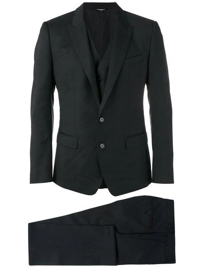 Dolce & Gabbana Three-piece Checked Suit In Black