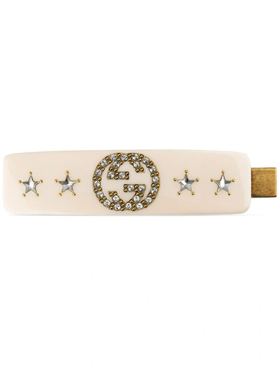 Gucci Gg Black Crystal-embellished Hair Clip In Ivory