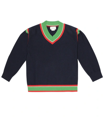 Gucci Kids' Children's Wool Sweater With Web Stripe In Blue