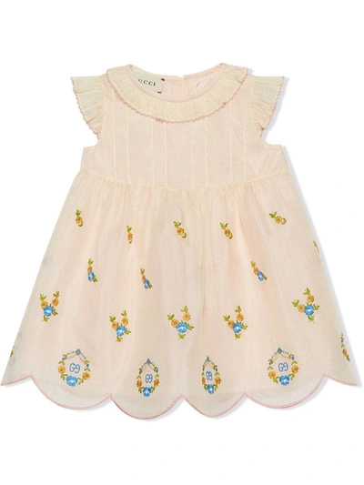 Gucci Baby Silk Cotton Organza Dress With Embroidery In White
