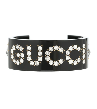 Gucci Original Gg Crystal Cuff Bracelet In Black