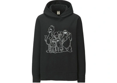 Pre-owned Kaws X Uniqlo X Sesame Street Group #2 Outline Hoodie (japanese Womens Sizing) Black