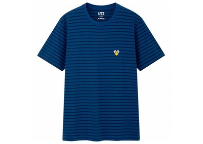 Pre-owned Kaws X Uniqlo Bff Striped Tee (japanese Sizing) Blue
