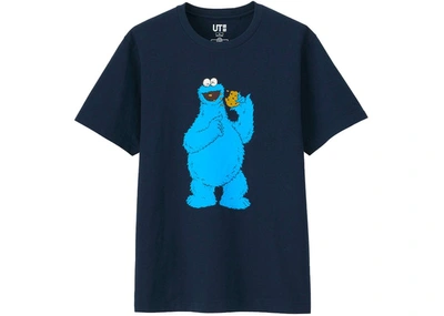 Pre-owned Kaws X Uniqlo X Sesame Street Cookie Monster Tee (japanese Sizing) Navy