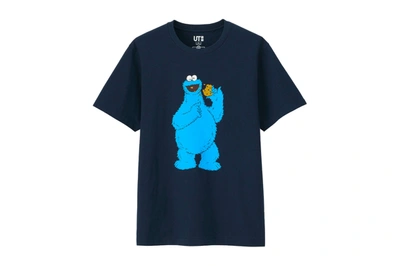 Pre-owned Kaws  X Uniqlo X Sesame Street Cookie Monster Tee Navy