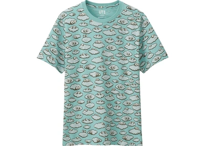 Pre-owned Kaws X Uniqlo All Over Clouds Tee (japanese Sizing) Light Blue