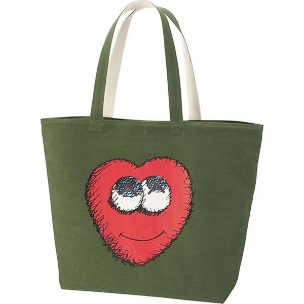 Pre Owned Kaws X Uniqlo Heart Tote Bag Olive Modesens