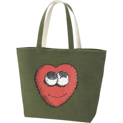 Pre-owned Kaws  X Uniqlo Heart Tote Bag Olive