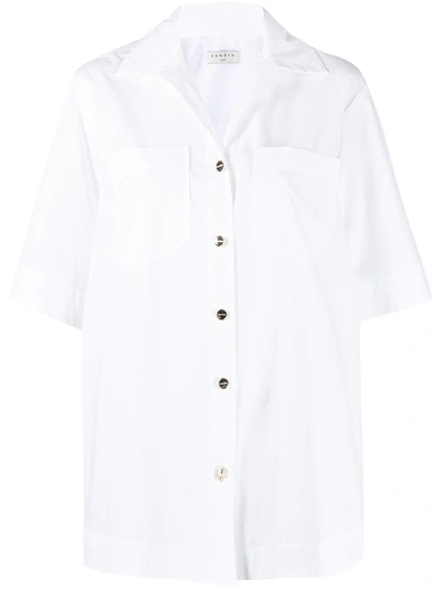 Sandro Short Sleeve Cotton Button-up Shirt In Blanc