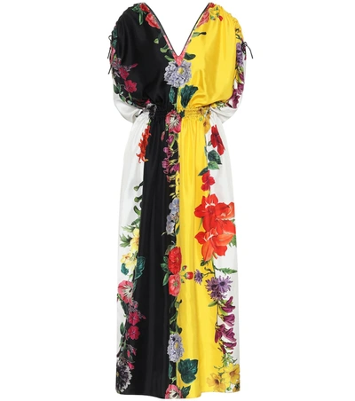 Oscar De La Renta Gathered Floral-print Silk-twill Maxi Dress In Multicoloured