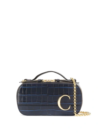 Chloé Women Handbag C Vanity Calfskin Logo Gold Blue