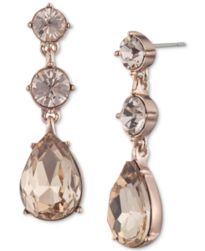 Givenchy Colored Crystal Double Drop Earrings In Rose Gold