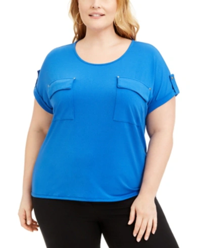 Adrienne Vittadini Plus Size Patch-pockets Top In Blue