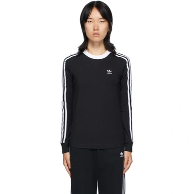 Adidas Originals 3-stripes Embroidered-logo Cotton-jersey Top In Black/white