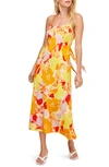 Astr Charisma Tie Back Sleeveless Midi Dress In Yellow Orange Tropical Floral