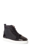 Christian Louboutin Men's Louis Spikes Orlato Flat Velvet High-top Sneakers In Black