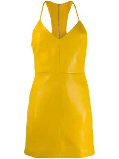 Manokhi Sleeveless Leather Short Dress In Yellow