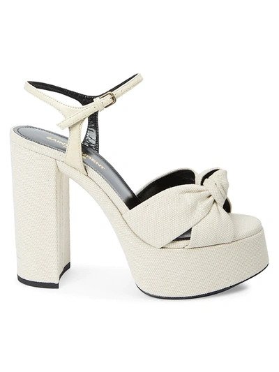 Saint Laurent Bianca Knotted Linen Platform Sandals In Cream